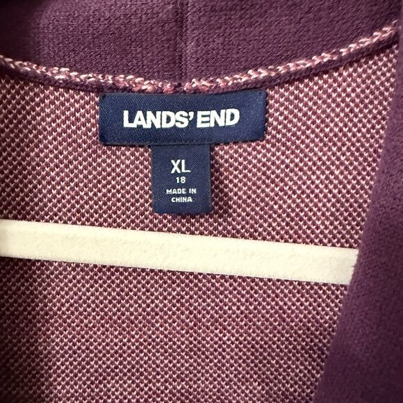 Lands’ End XL/18 Purple Plaid Knit Coatigan with Pockets - Picture 2 of 3